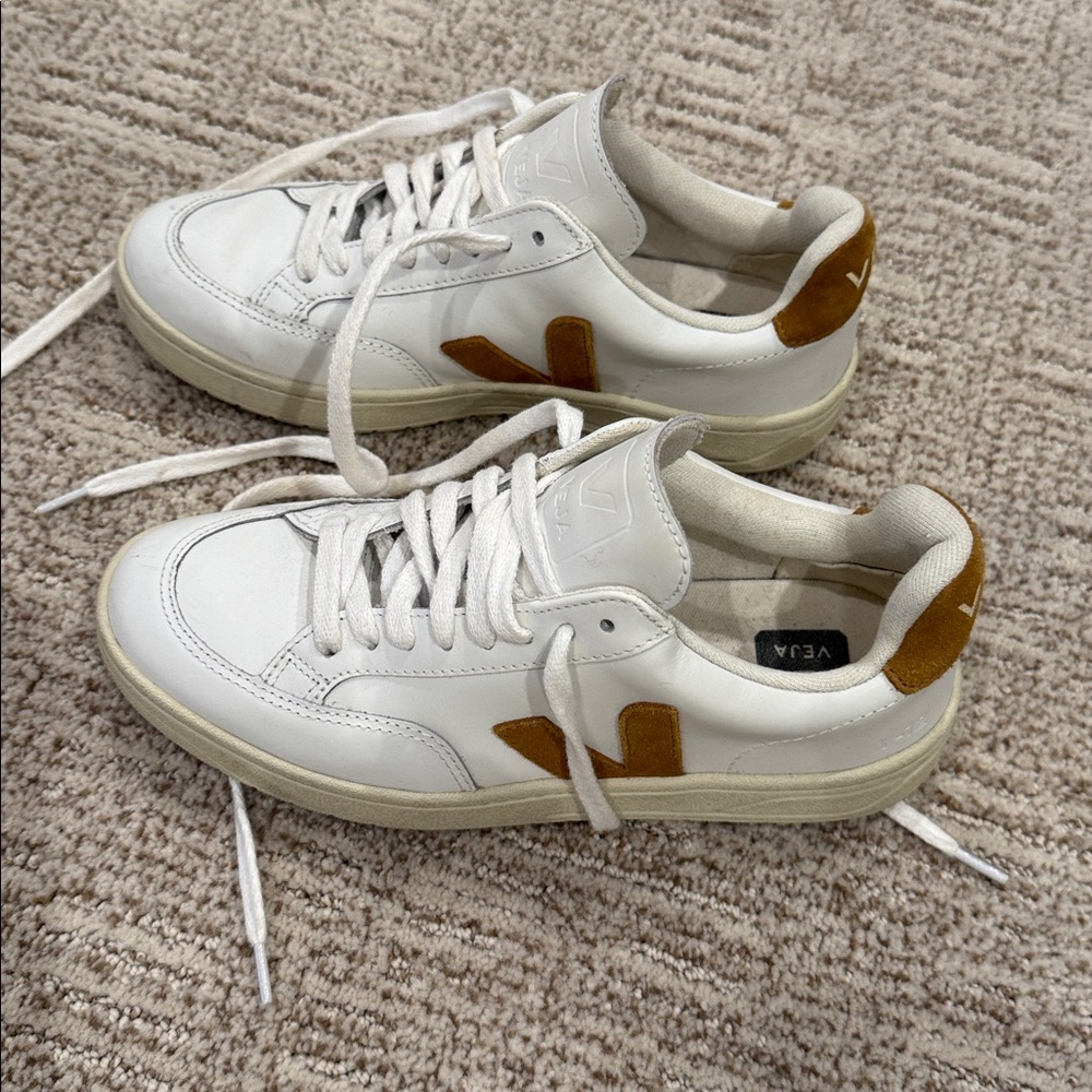 Veja White and Tannish Brown Women's Sneakers